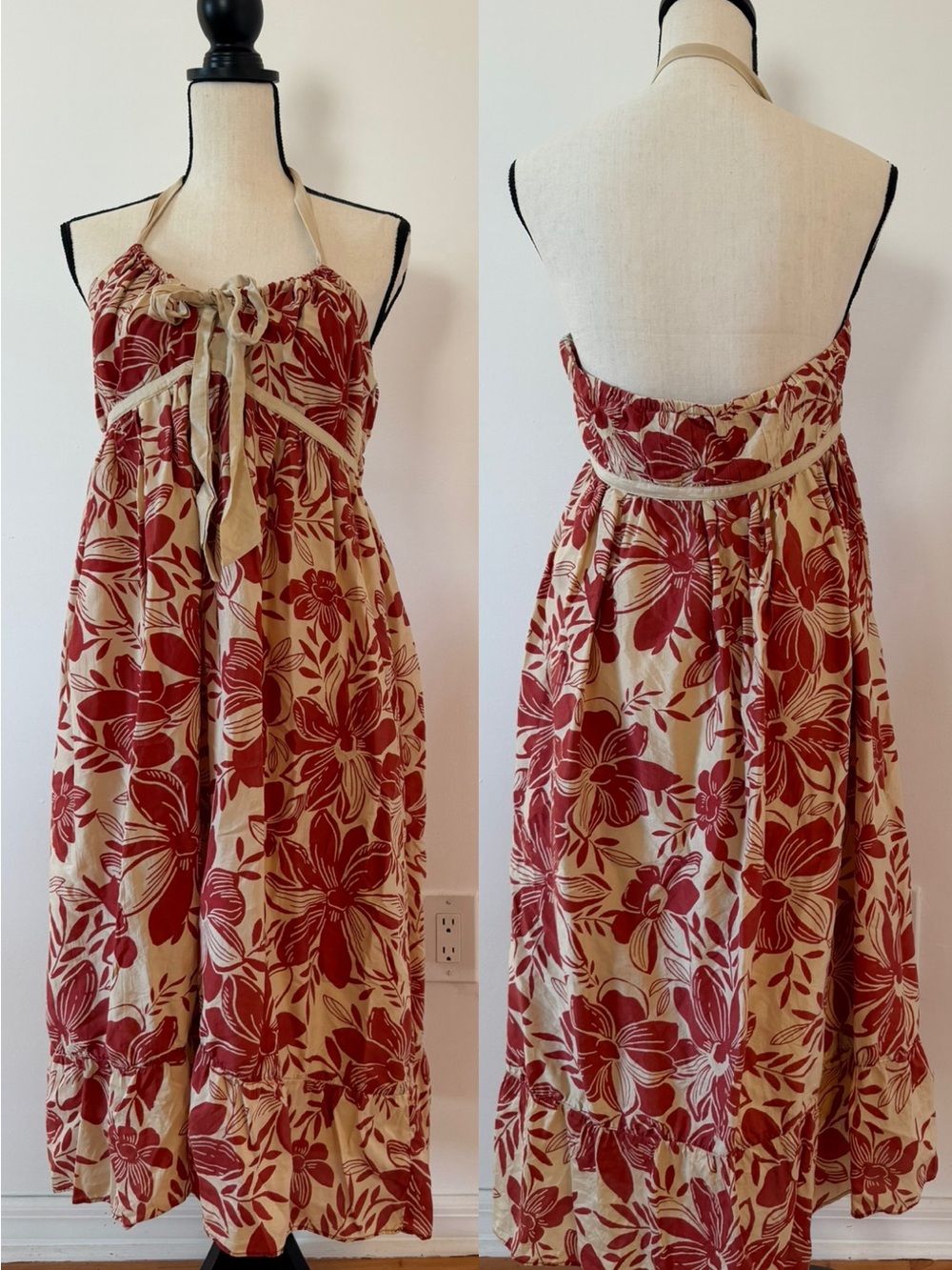 Banana Republic Red Floral Halter Maxi Dress on Cream